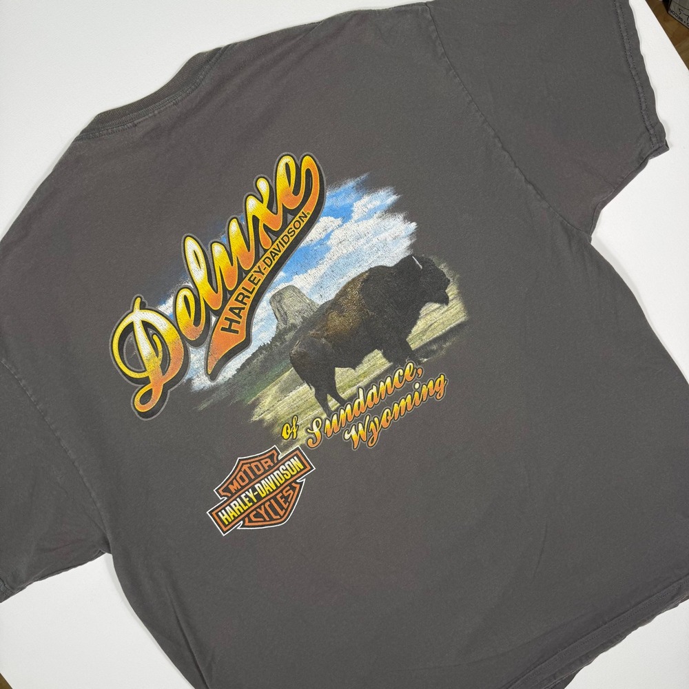 Harley-Davidson Sundance Wyoming Buffalo Pocket T-Shirt Mens XL Faded Black